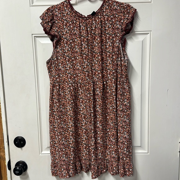 XXL burnt red with pink/peach floral above knee dress - Picture 1 of 7